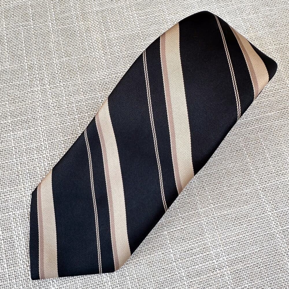 Vintage Mark of California 70s 80s Mens Neck Tie Diagonal Striped Black Beige